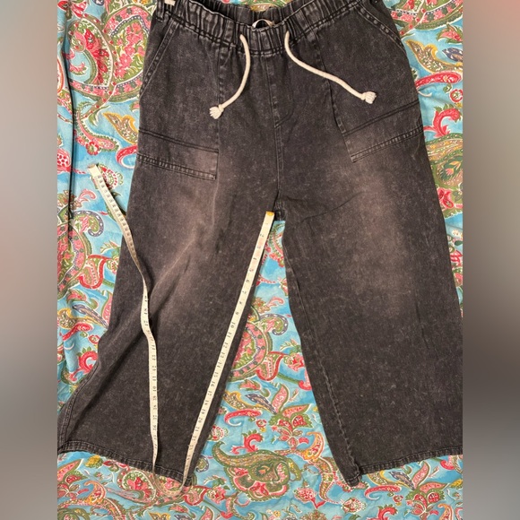 MUSTARD SEED wide leg CROP carpenter DRAWSTRING pants Jen’s BLACK Y2K 90s - Picture 5 of 6